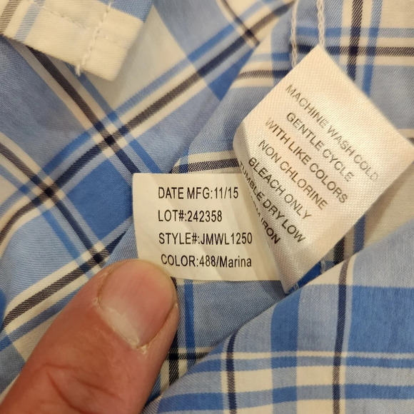 Johnnie O Shirt Mens XL Blue White Plaid Button Down West Coast Prep Surfer - Picture 9 of 14